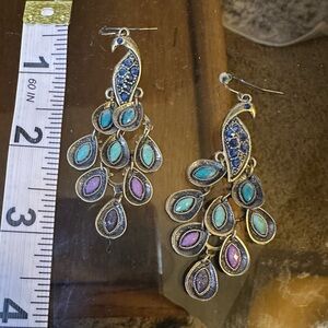 Elegant Peacock Earrings with Blue and Purple Accents